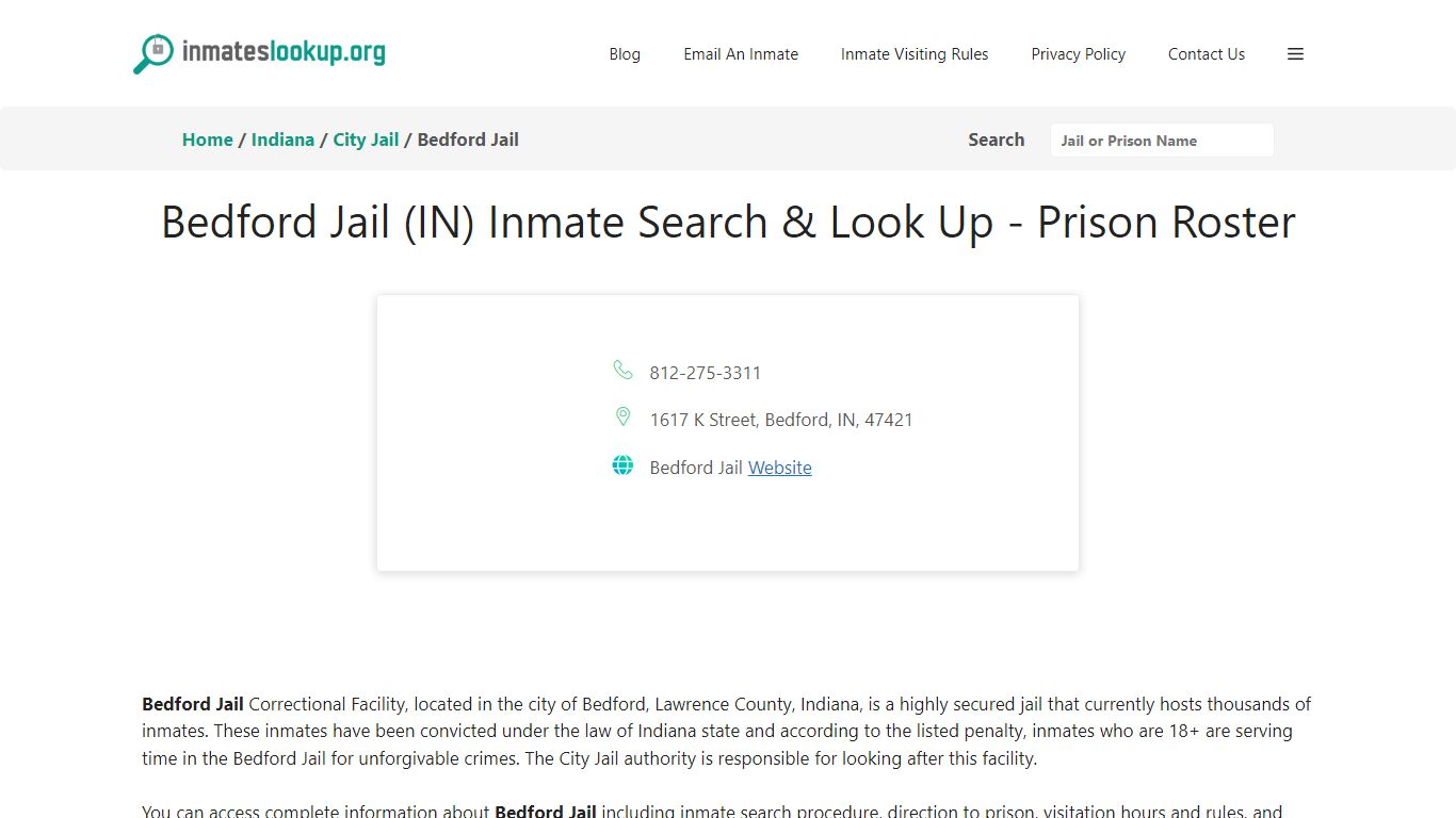 Bedford Jail (IN) Inmate Search & Look Up - Prison Roster
