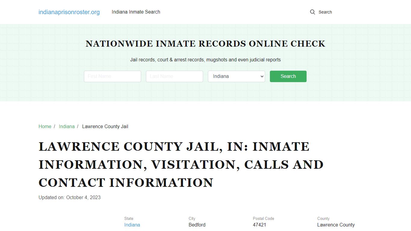 Lawrence County Jail, IN Offender Lookup, Visitation, & Contact Details